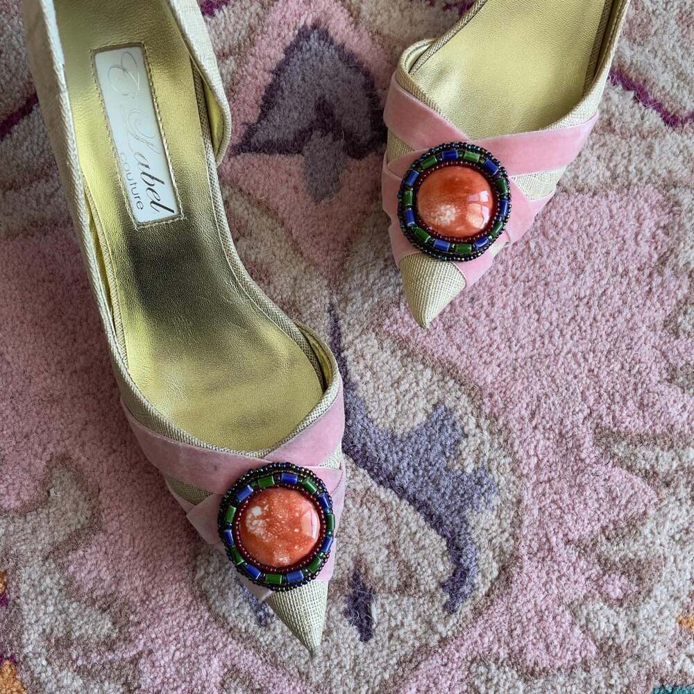 Vintage Y2K Beige and Pink Kitten Heels